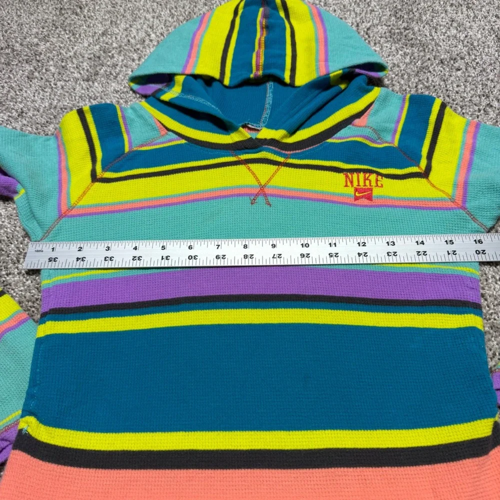 Y2K Nike Girls L (12-13) Pullover Hoodie Lightweight Waffle Knit Neon Stripe